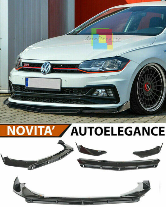 0182 VW POLO AW1 GTI SPLITTER PARAURTI ANTERIORE NERO LUCIDO LOOK RS AUTOELEGANCERICAMBI