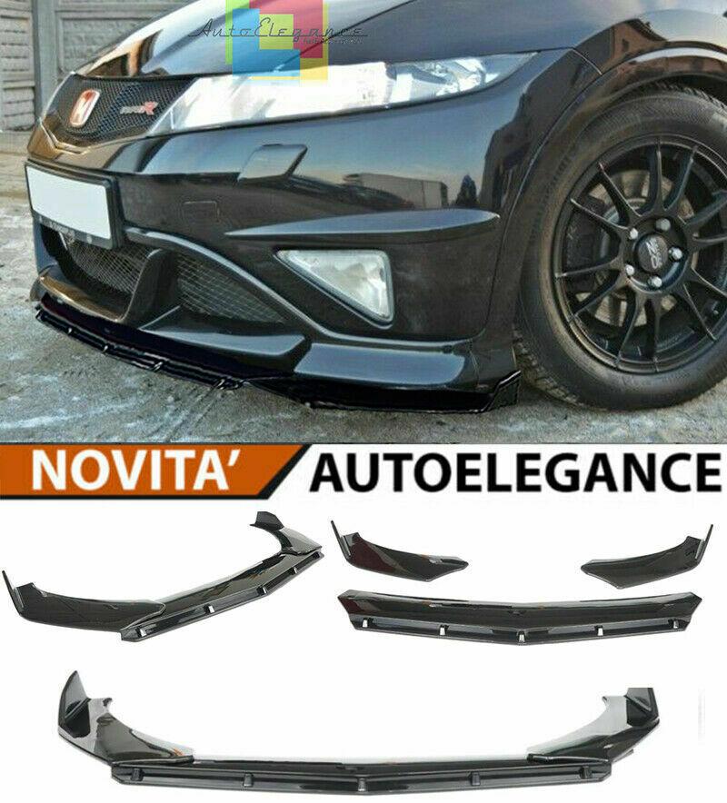 0126 HONDA CIVIC MK8 VIII SPLITTER PARAURTI ANTERIORE NERO LUCIDO LOOK RS AUTOELEGANCERICAMBI