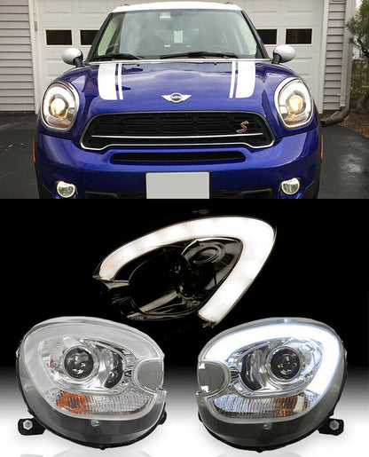 MINI R60 COUNTRYMAN COPPIA FARI ANTERIORI DIURNE LED LENTICOLARI CROMATI ...