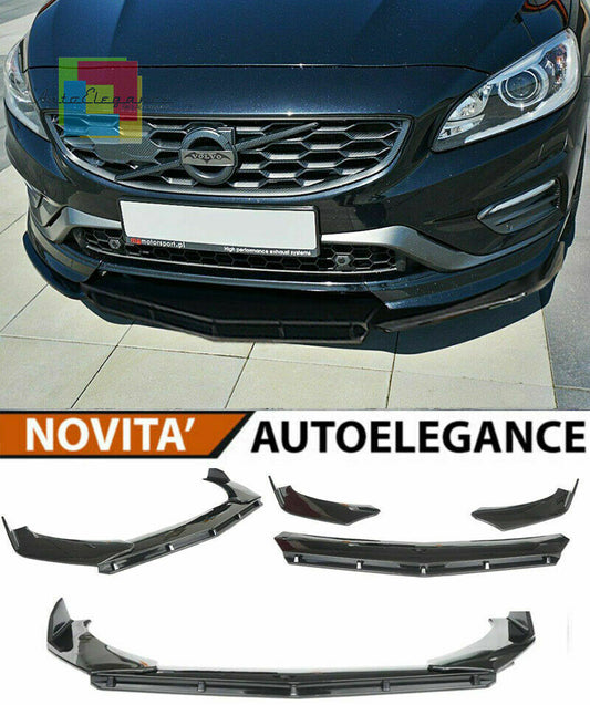 0152 VOLVO V60 SPLITTER PARAURTI ANTERIORE NERO LUCIDO LOOK RS AUTOELEGANCERICAMBI