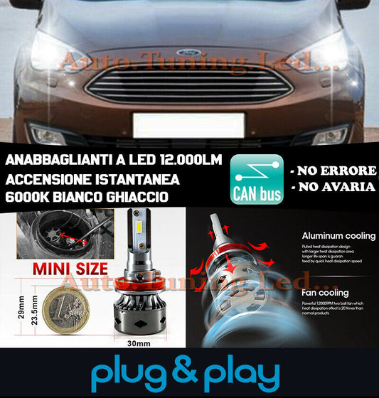 LAMPADE ABBAGLIANTI H1 LED FORD C-MAX III ISTANTANEO 6000K 12.000LUMEN CAMBUS