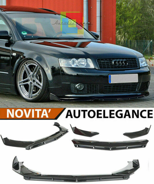 0144 AUDI A4 B6 2000-2005 SPLITTER PARAURTI ANTERIORE NERO LUCIDO LOOK RS AUTOELEGANCERICAMBI