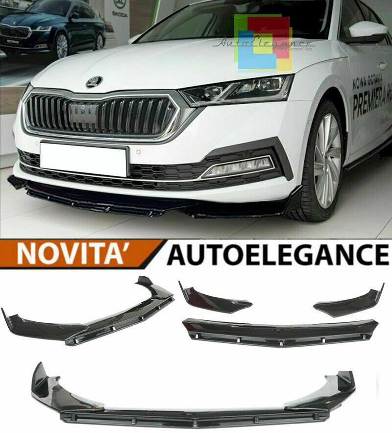 0128 SKODA OCTAVIA IV 2019+ SPLITTER PARAURTI ANTERIORE NERO LUCIDO LOOK RS AUTOELEGANCERICAMBI