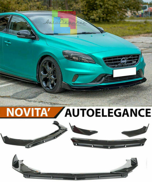 0146 VOLVO V40 2012-2019 SPLITTER PARAURTI ANTERIORE NERO LUCIDO LOOK RS AUTOELEGANCERICAMBI