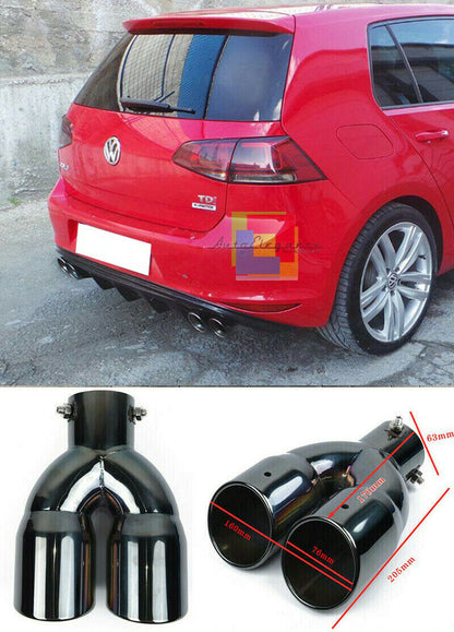 VW GOLF 7 VII EXHAUST TIPPS STAINLESS STEEL GLOSS BLACK RLINE LOOK