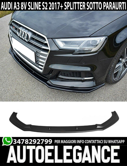 AUDI A3 8V 2016-2019 S3 SLINE SPLITTER ANTERIORE SOTTO PARAURTI ABS NERO LUCIDO AUTOELEGANCERICAMBI