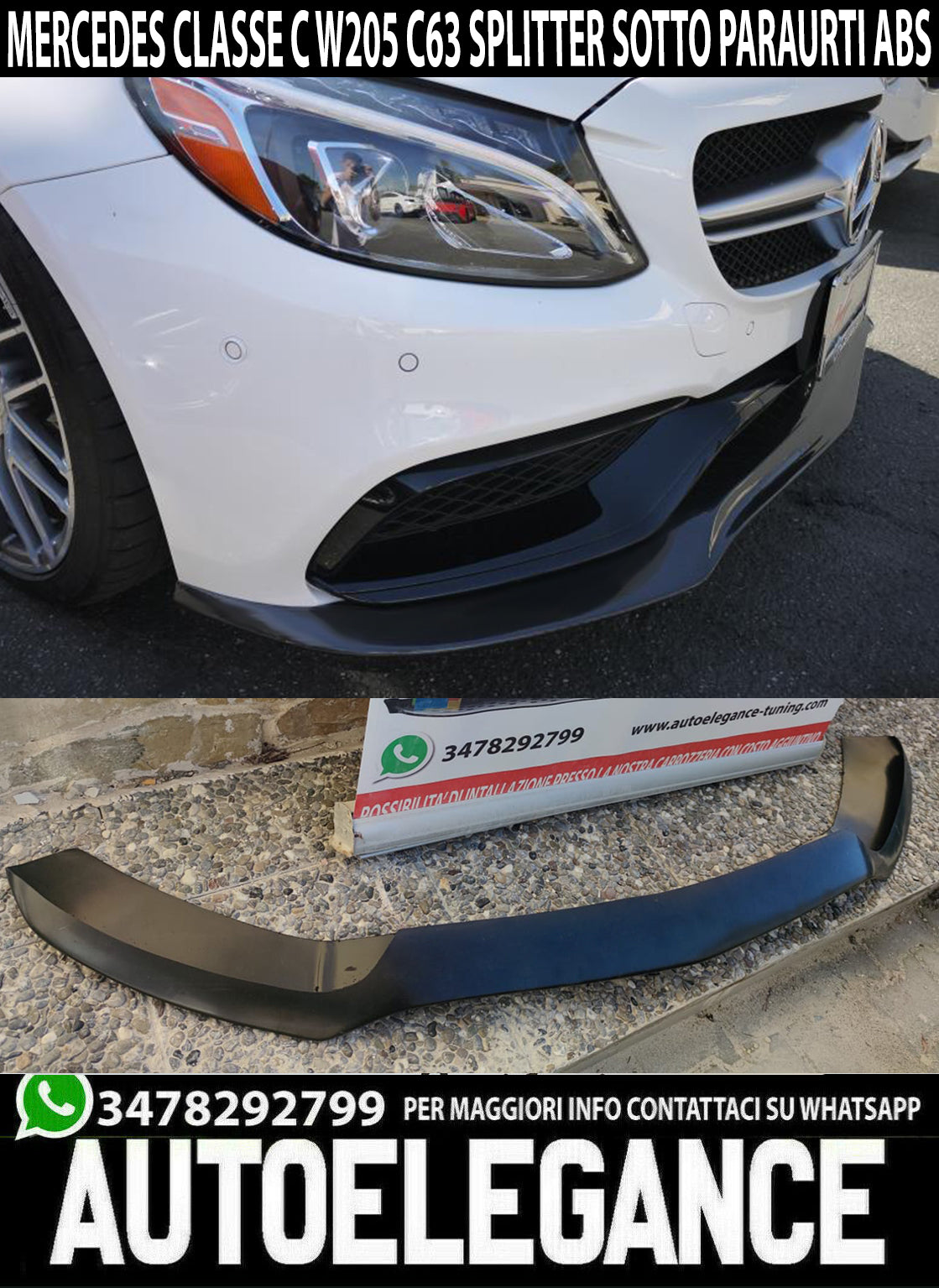 UNDER FRONT BUMPER MERCEDES C W205 S205 C63 SPLITTER ABS 0026