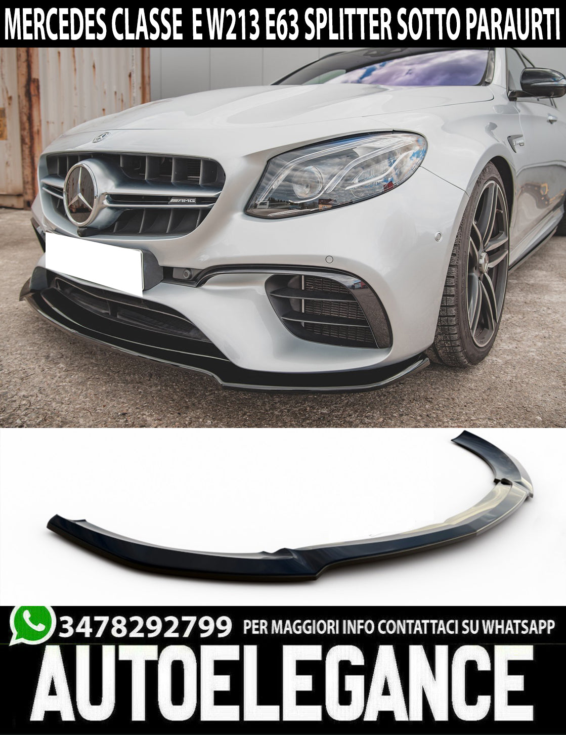 MERCEDES E W213 S213 E63 FRONT SPLITTER UNDER BUMPER ABS GLOSS BLACK 0012