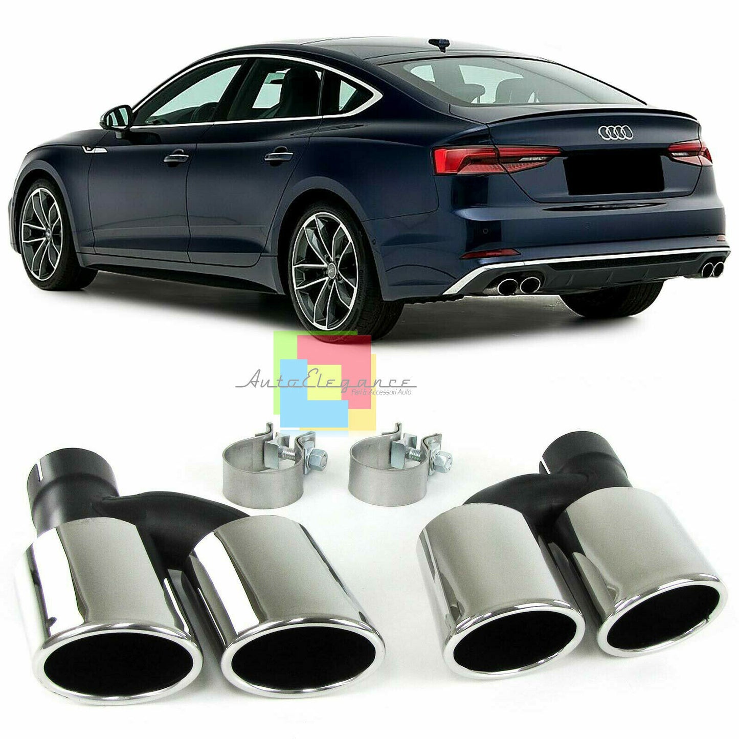 AUDI A5 COUPE SPORTBACK DOUBLE EXHAUST TIP STAINLESS STEEL LOOK S5