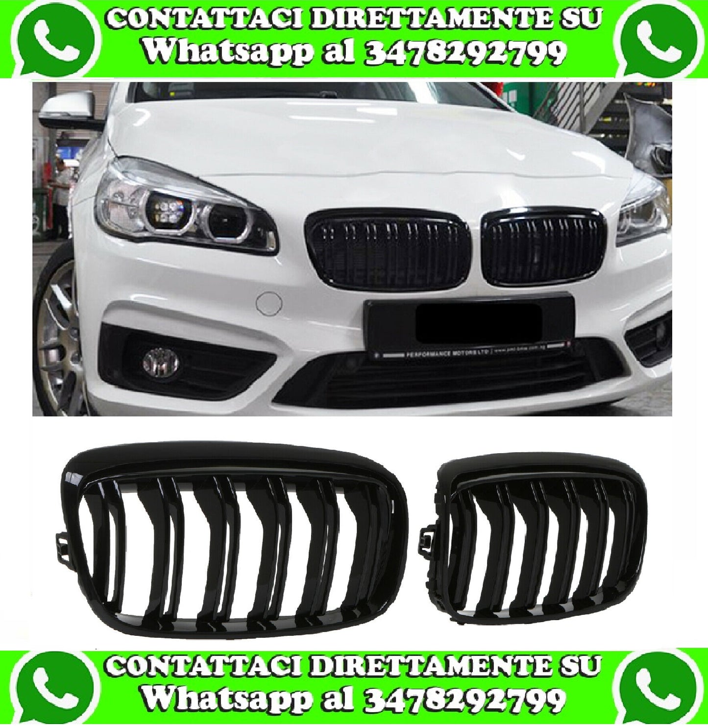 GRIGLIA RENO DOPPIA BARRA NERA LUCIDA PER BMW SERIE 2 F45 F46 GT