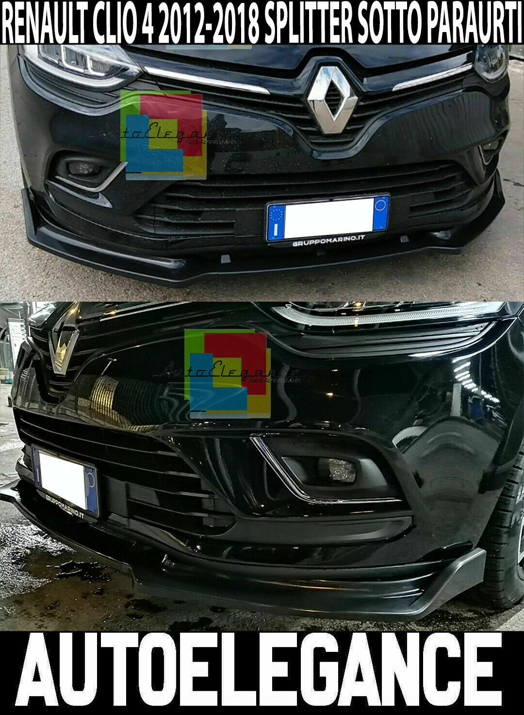0129 RENAULT CLIO 4 IV LAMA SOTTO PARAURTI ANTERIORE ABS NERO LUCIDO SPLITTER - AUTOELEGANCERICAMBI