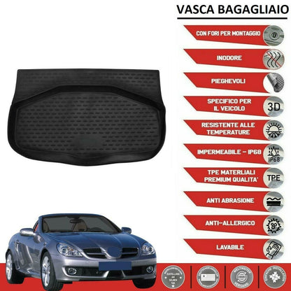 TAPPETO VASCA BAGAGLIAIO NERO Mercedes SLK R171 2004-2011 in gomma con bordo