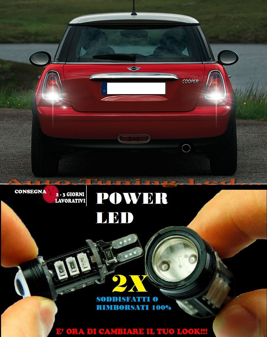 MINI R50 R53 ONE COOPER 6000K LAMPADE RETROMARCIA A LED T15 W16W CANBUS NO ERROR