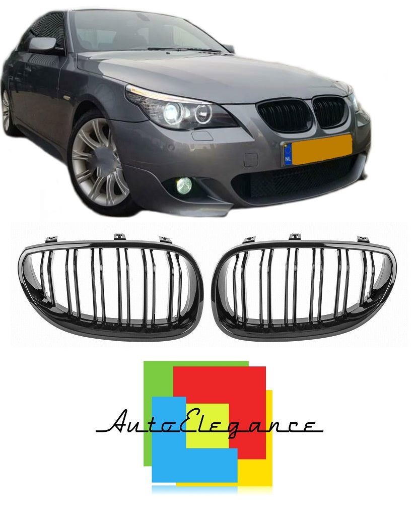 FRONT MUSTACHE GRILLE 5 SERIES E60 E61 M5 2001-2010 GLOSS BLACK LOOK DOUBLE KIDNEY NEWS