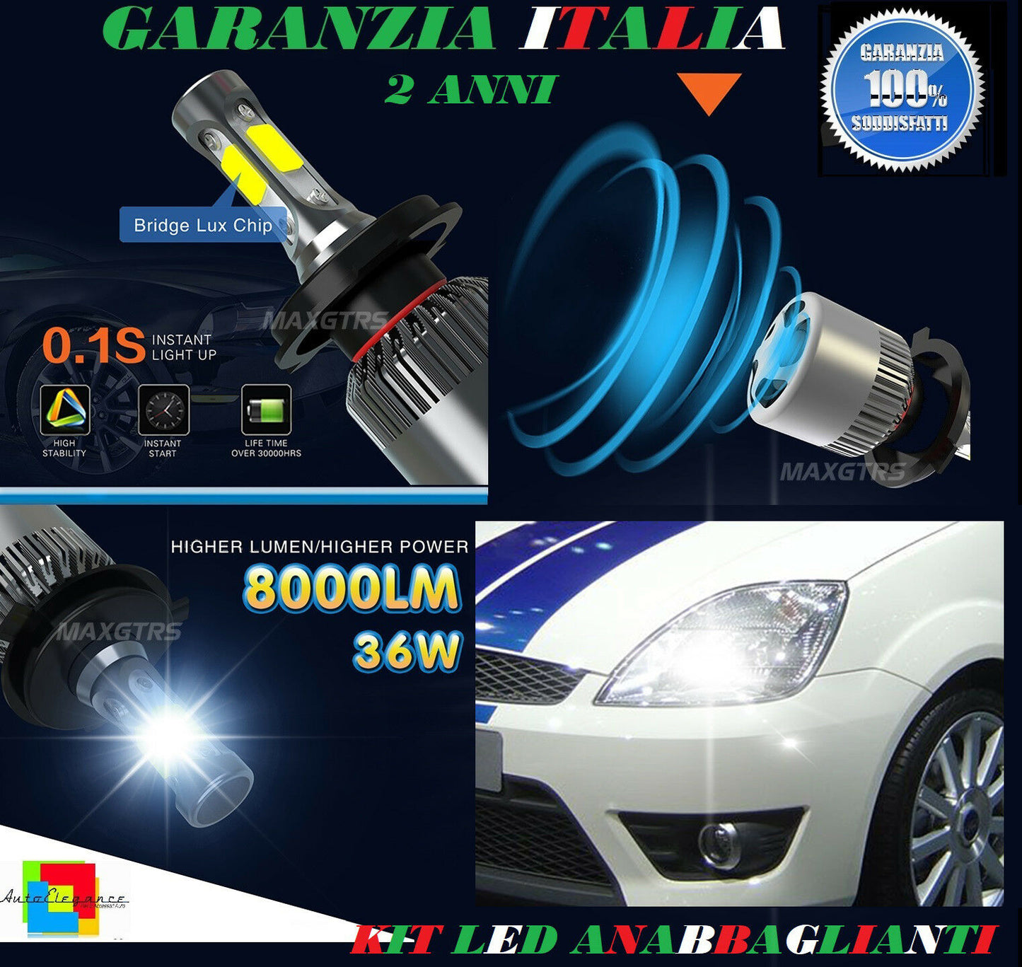 LAMPADE ANABBAGLIANTI ABBAGLIANTI 36W 8000LM LED FORD FIESTA 2001-2008 6000K
