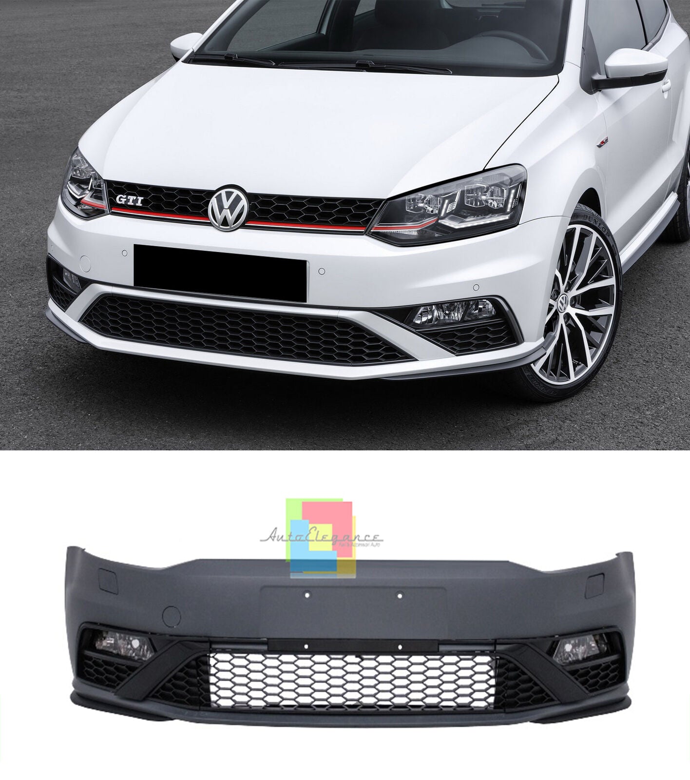 VW POLO 6R 6C 2009-2017 PARAURTI ANTERIORE DESIGN SPORTIVO GTI IN ABS