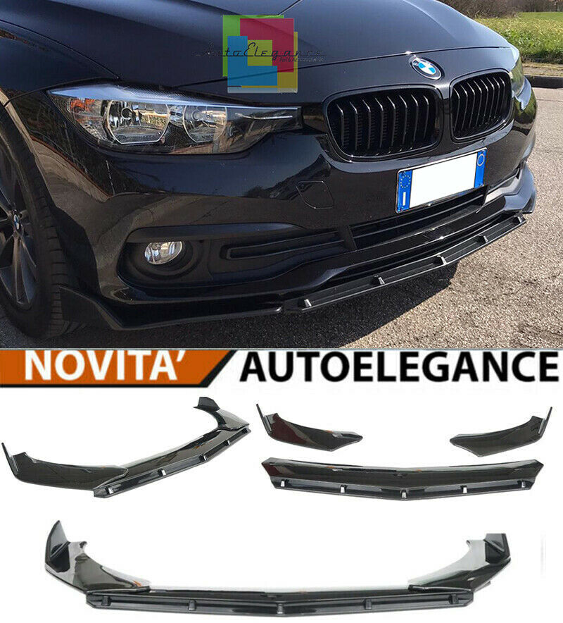 0104 BMW SERIE 3 F30 F31 2011+ SPLITTER PARAURTI ANTERIORE NERO LUCIDO LOOK RS AUTOELEGANCERICAMBI