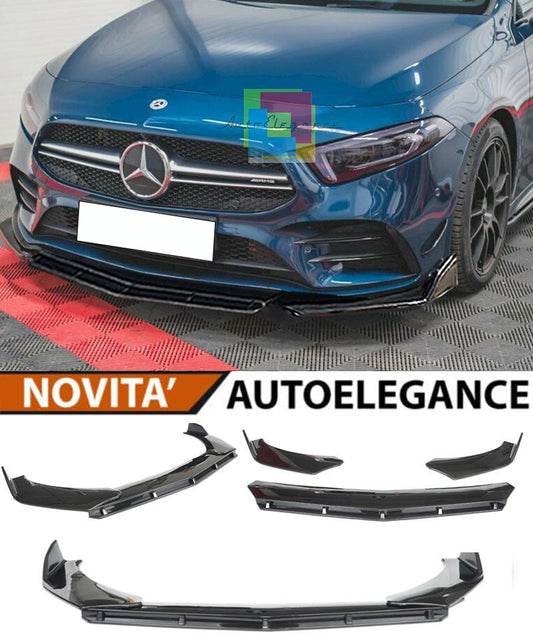 0103 MERCEDES CLASSE A W177 SPLITTER PARAURTI ANTERIORE NERO LUCIDO LOOK RS AUTOELEGANCERICAMBI