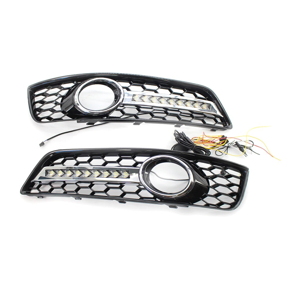 COPPIA GRIGLIE FENDINEBBIA A NIDO D'APE CROMATE + DRL DIURNE  PER AUDI A3 8P 2009-2013 AUTOELEGANCERICAMBI