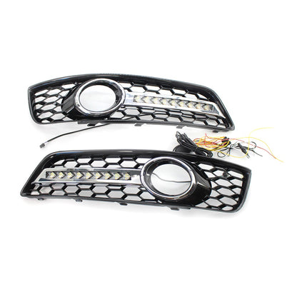 COPPIA GRIGLIE FENDINEBBIA A NIDO D'APE CROMATE + DRL DIURNE  PER AUDI A3 8P 2009-2013 AUTOELEGANCERICAMBI