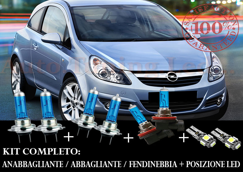 OPEL CORSA D 2006-2010 SET COMPLETO LAMPADE BLU XENON + POSIZIONE A LED