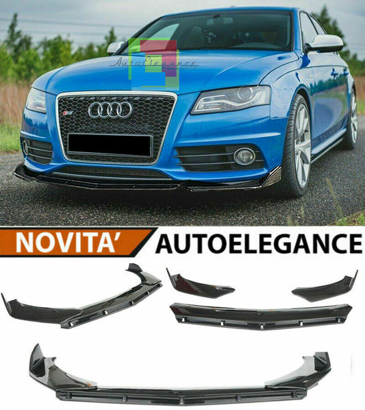 0158 AUDI A4 B8 8K 2008-2012 SPLITTER PARAURTI ANTERIORE NERO LUCIDO LOOK RS AUTOELEGANCERICAMBI