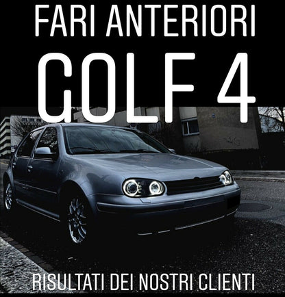 VW GOLF 4 1997 - 2003 FARI ANTERIORI NERI CON ANGEL EYES BIANCHI A LED