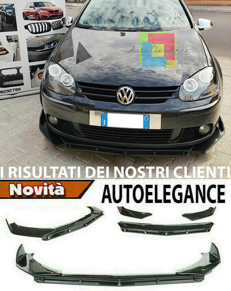 0227 VW GOLF 5 V SPLITTER PARAURTI ANTERIORE NERO LUCIDO LOOK RS AUTOELEGANCERICAMBI
