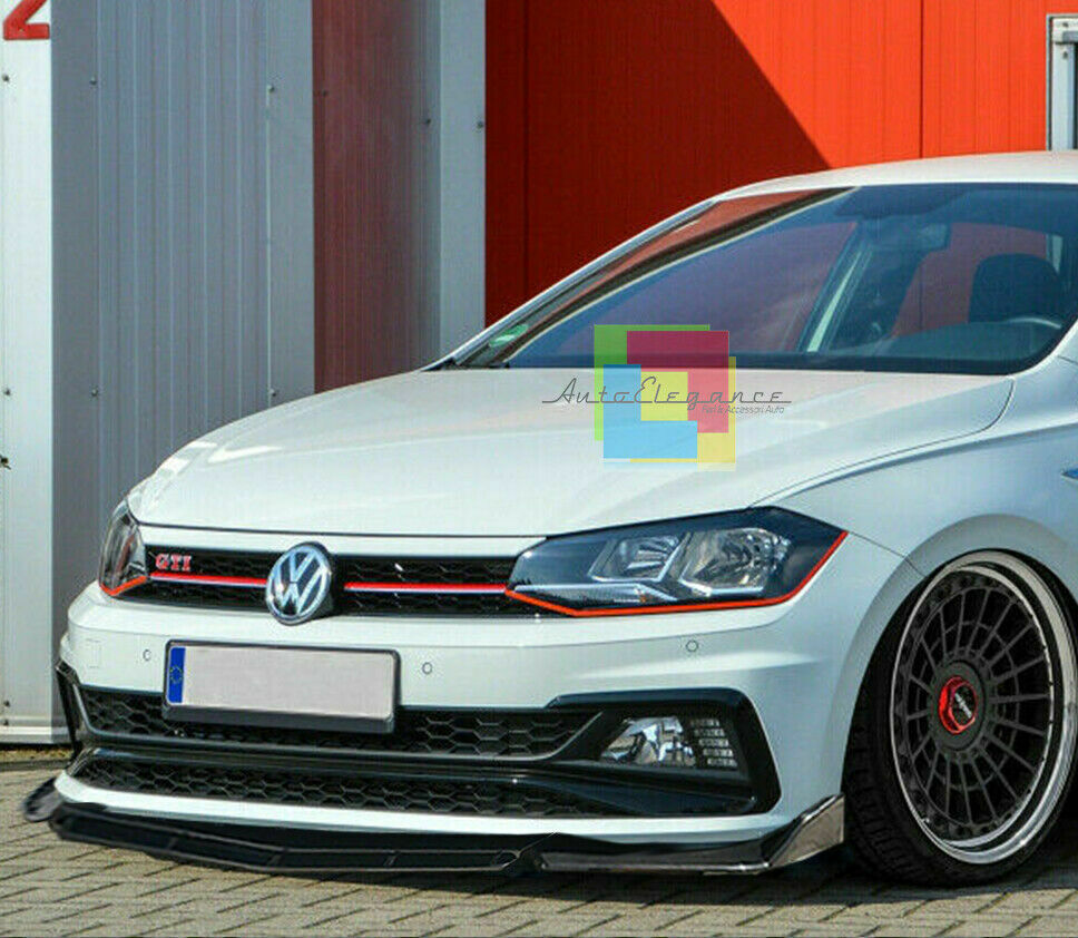 0182 VW POLO AW1 GTI SPLITTER PARAURTI ANTERIORE NERO LUCIDO LOOK RS AUTOELEGANCERICAMBI