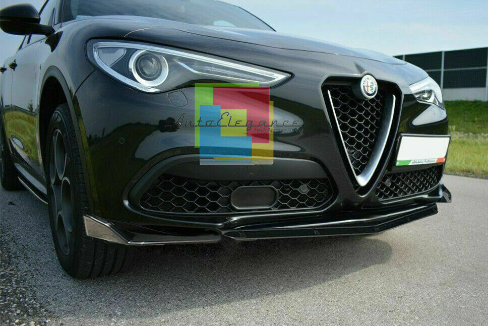 0202 ALFA ROMEO STELVIO SPLITTER PARAURTI ANTERIORE NERO LUCIDO LOOK RS AUTOELEGANCERICAMBI