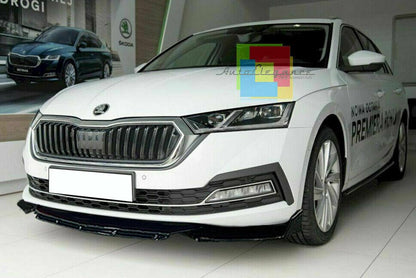 0128 SKODA OCTAVIA IV 2019+ SPLITTER PARAURTI ANTERIORE NERO LUCIDO LOOK RS AUTOELEGANCERICAMBI