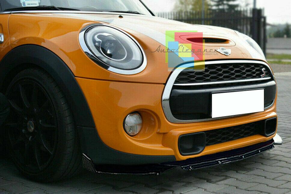 0127 MINI COOPER F55 F56 F57 SPLITTER PARAURTI ANTERIORE NERO LUCIDO LOOK RS AUTOELEGANCERICAMBI