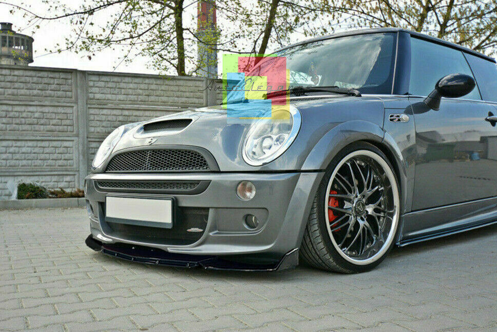 0145 MINI COOPER S R50 R53 SPLITTER PARAURTI ANTERIORE NERO LUCIDO LOOK RS AUTOELEGANCERICAMBI