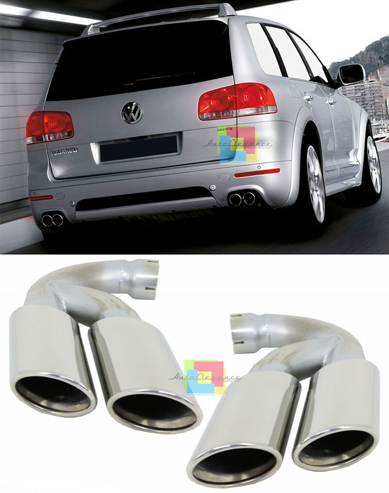 VW TOUAREG 2002-2018 STAINLESS STEEL CHROME EXHAUST TIPPS W12 LOOK 4 EXHAUSTS