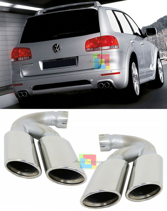 VW TOUAREG 2002-2018 STAINLESS STEEL CHROME EXHAUST TIPPS W12 LOOK 4 EXHAUSTS