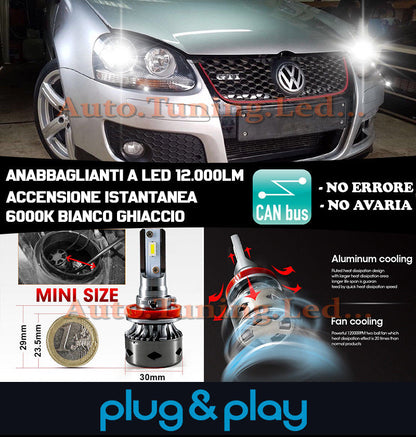 LAMPADE ANABBAGLIANTI LED VW GOLF V 5 2003-2008 ISTANTANEO NO AVARIA 12.000LM