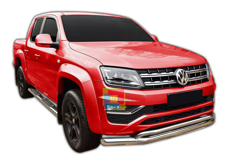 BULL BAR CROMATO VW AMAROK 2017+ SOTTO PARAURTI ANTERIORE ACCIAIO INOX AUTOELEGANCERICAMBI