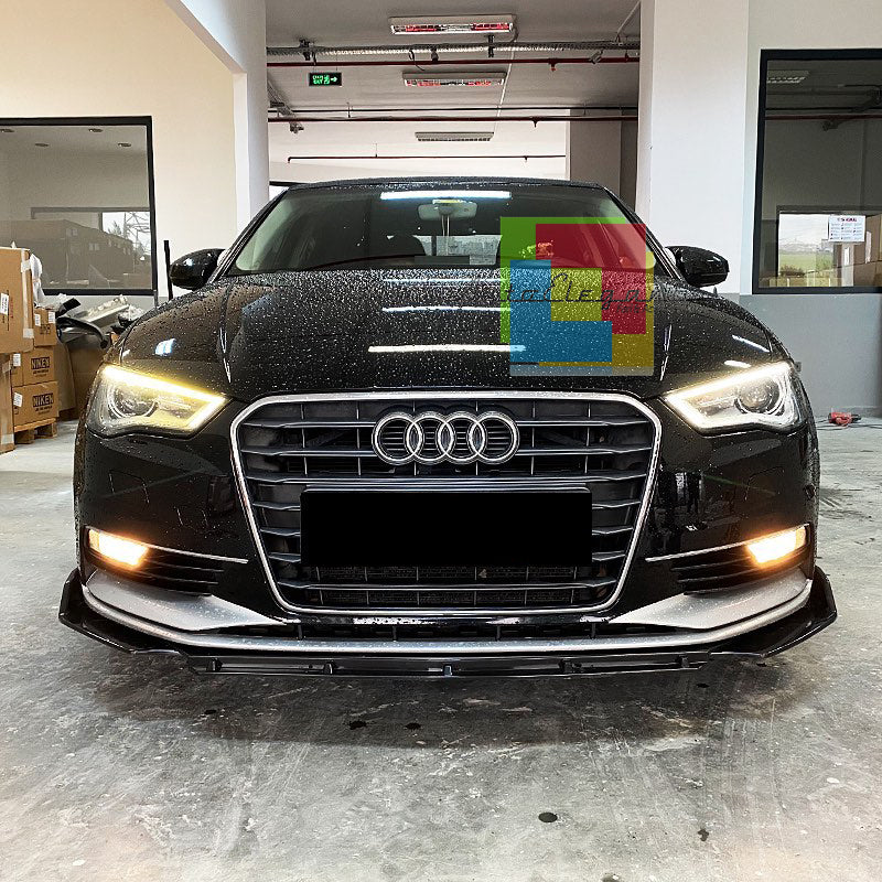AUDI A3 8V 2012+ SPLITTER PARAURTI ANTERIORE NERO LUCIDO LOOK RS AUTOELEGANCERICAMBI