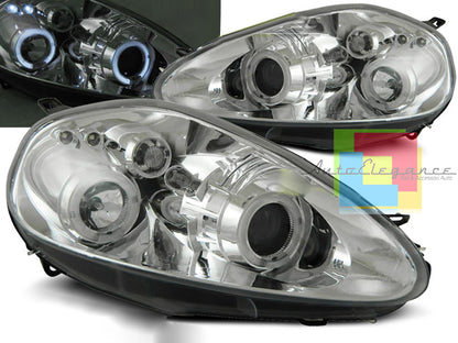 FIAT GRANDE PUNTO 2005-2008 FARI ANGEL EYES BIANCHI FANALI SPORTIVI CROMATI H1 / H1