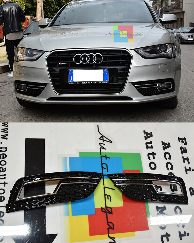 GRIGLIE FENDINEBBIA NERE DETTAGLI CROMATI AUDI A4 B8 RESTYLING 2012+ DESIGN RS4