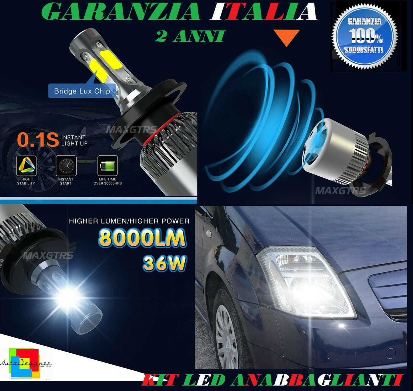LAMPADE ANABBAGLIANTI ABBAGLIANTI 36W 8000LM LED CITROEN C2 2003-2009 6000K