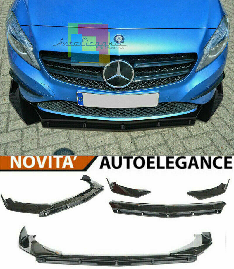 0285 MERCEDES CLASSE A W176 SPLITTER PARAURTI ANTERIORE NERO LUCIDO LOOK RS AUTOELEGANCERICAMBI