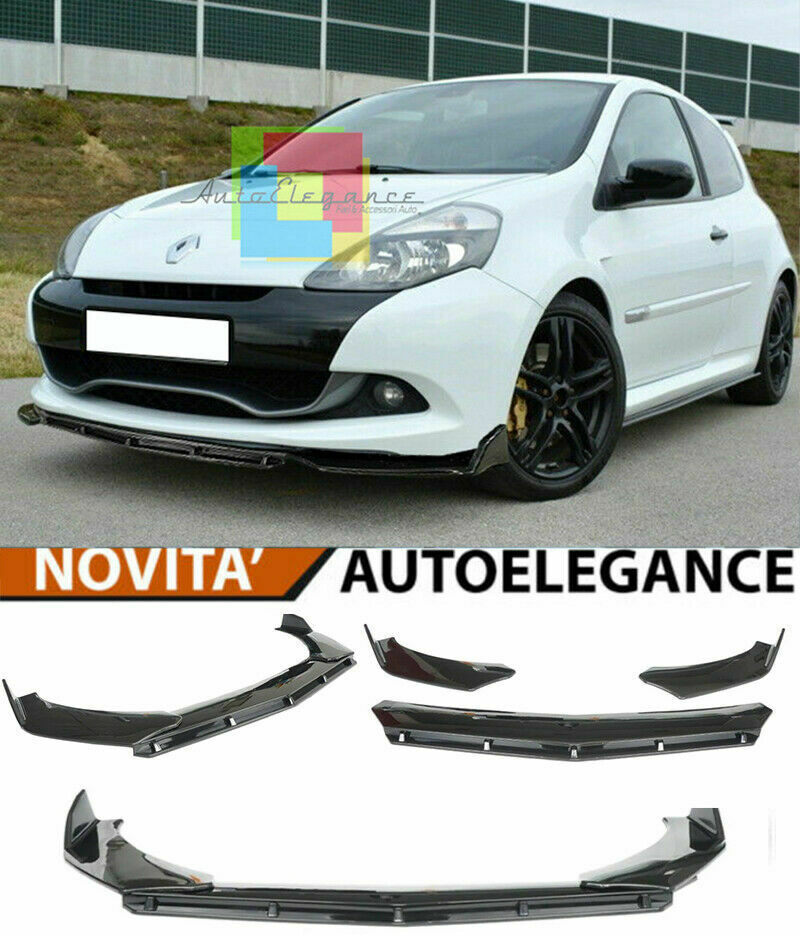 0110 RENAULT CLIO III SPLITTER PARAURTI ANTERIORE NERO LUCIDO LOOK RS AUTOELEGANCERICAMBI