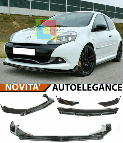 0110 RENAULT CLIO III SPLITTER PARAURTI ANTERIORE NERO LUCIDO LOOK RS AUTOELEGANCERICAMBI