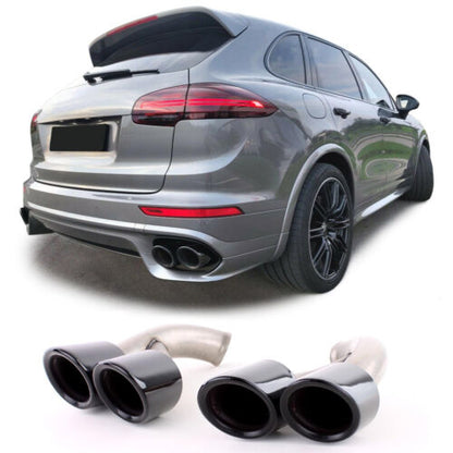 GTS Look Black Dual Exhaust Tips for Porsche Cayenne 92A Facelift 14-17 