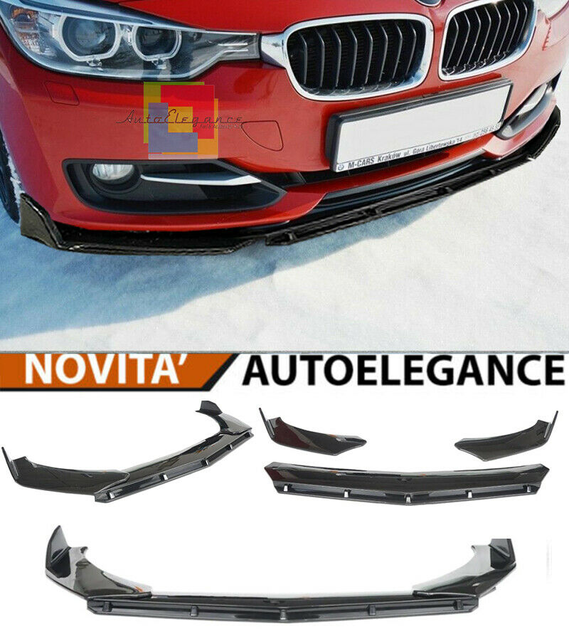 0104 BMW SERIE 3 F30 F31 2011+ SPLITTER PARAURTI ANTERIORE NERO LUCIDO LOOK RS AUTOELEGANCERICAMBI