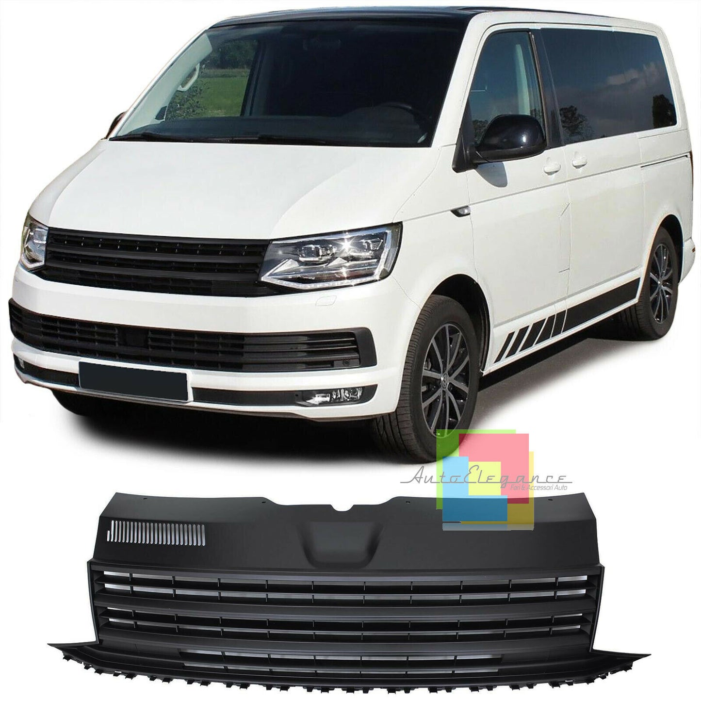 GRIGLIA ANTERIORE VW T6 TRANSPORTER 2015 AL 2019 CALANDRA NERA RLINE NO LOGO