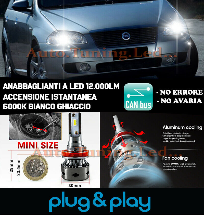 LAMPADE ANABBAGLIANTI LED FIAT CROMA MK1 ISTANTANEO NO AVARIA 12.000LM