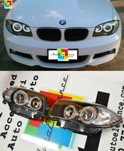 BLACK HEADLIGHTS WITH ANGEL EYES RINGS BMW 1 SERIES E81 E82 E87 E88 04-11 WHITE LED -. 