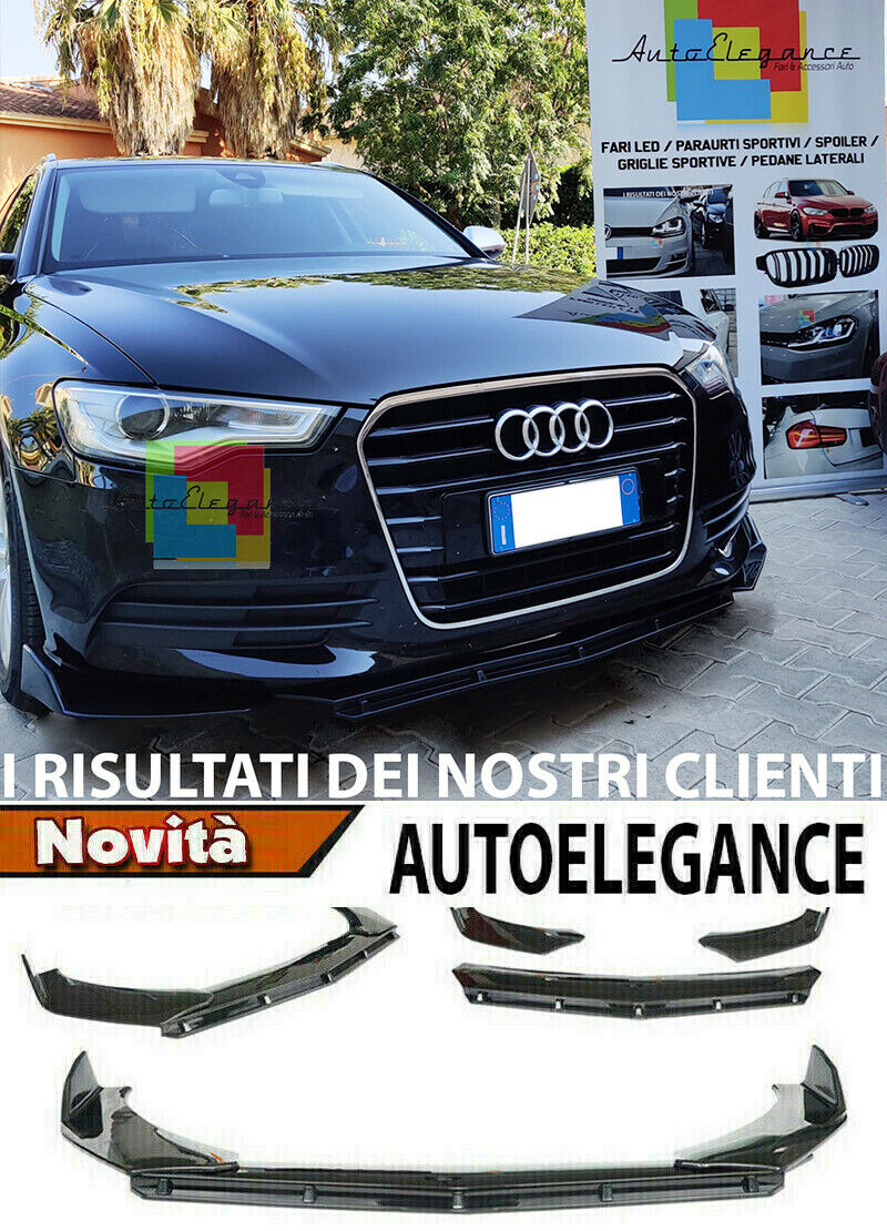 0230 AUDI A6 4G C7 2011-2018 SPLITTER PARAURTI ANTERIORE NERO LUCIDO LOOK RS AUTOELEGANCERICAMBI
